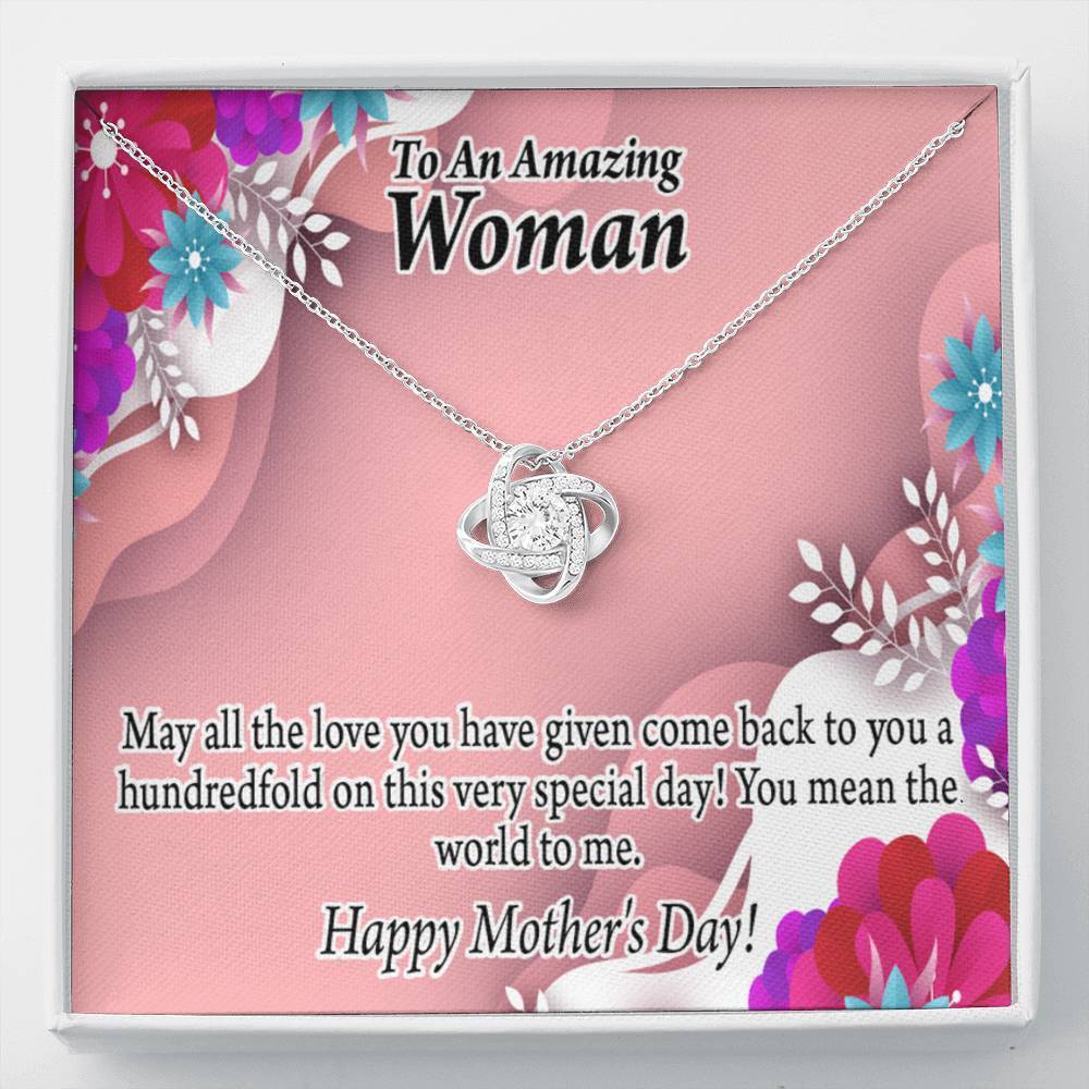 Happy Mother's Day You Mean The World To Me Love Knot Cz Necklace Standard Box